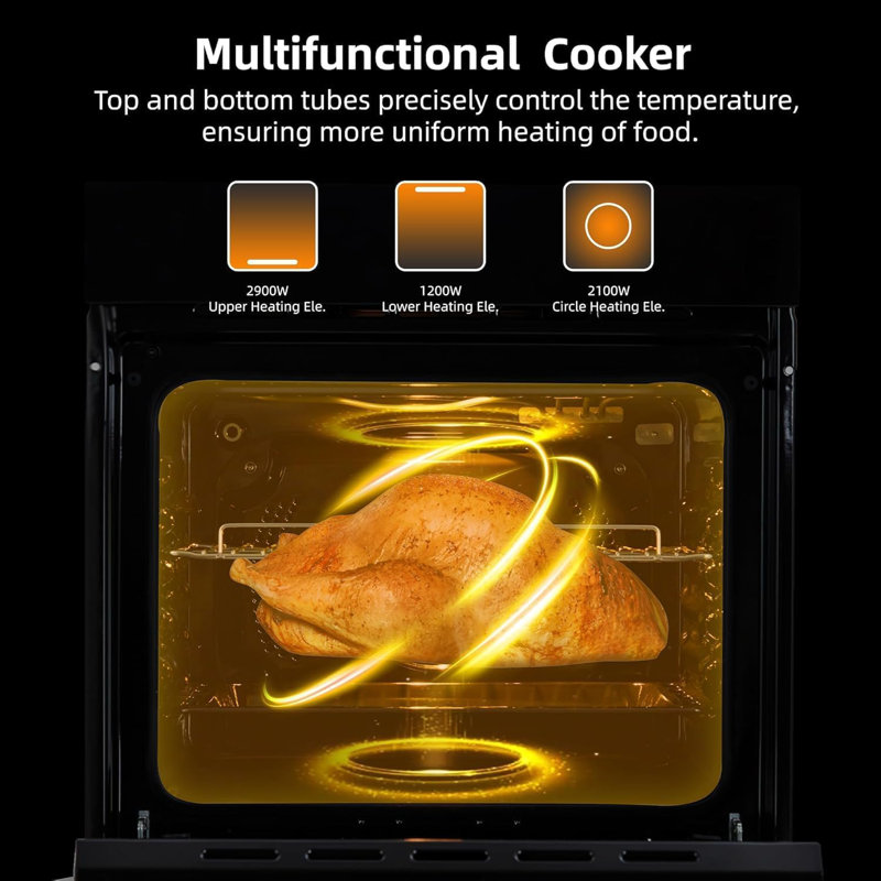 Fours électriques encastrés 24 po avec 108 fours électriques intégrés et 108 modes de cuisson intelligents, four mural à convection de 2,5 pieds cubes, commande tactile à DEL, fonction friteuse, acier inoxydable