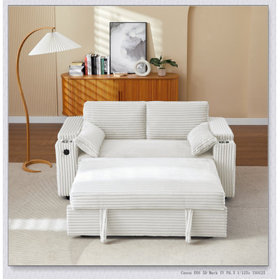 Loveseat Sleeper Sofa with Storage Armrest and USB Port, Perfect for Small Spaces and Guest Accommodation