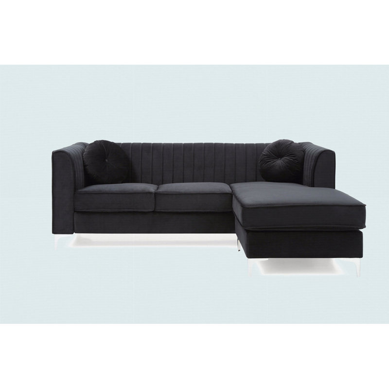Canapé moderne avec méridienne, H 32 po x l 75 po x P 63 po, Noir