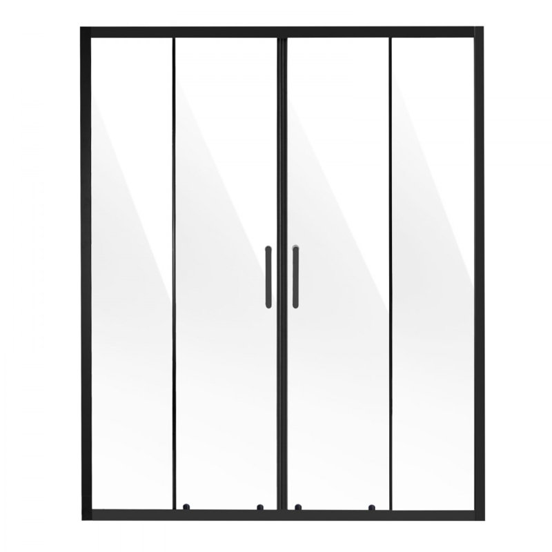 Porte de douche coulissante double semi-sans cadre 1/4 en verre trempé noir mat, Noir mat