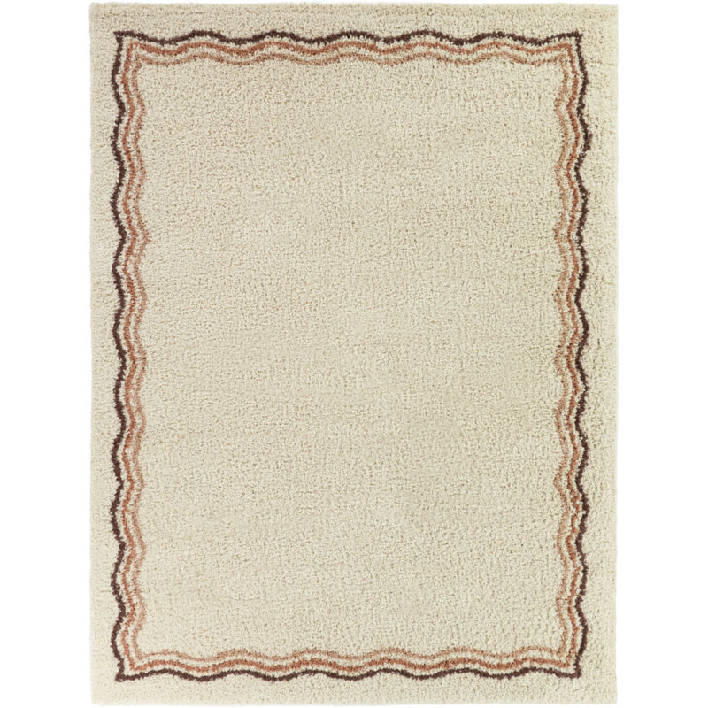 Ashbery Red/Pink Squiggle Border Area Rug, Rectangle 5'3" x 7'