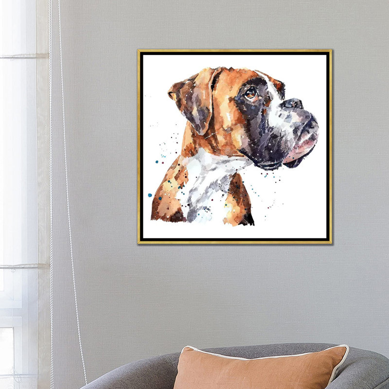« German boxer » par Edwatercolours-impression, Toile encadrée d'or, Pas de tapis, H 26 po x l 26 po x P 1,5 po