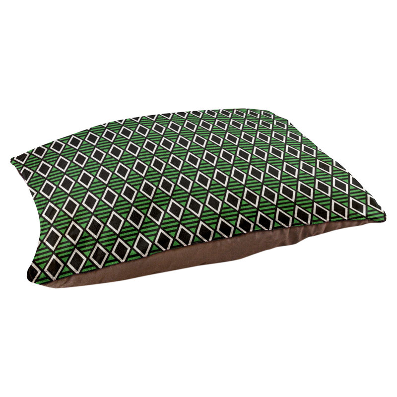 Coussin de créateur géométrique diamants Byrge, L 52 po x l 42 po, Noir / Vert