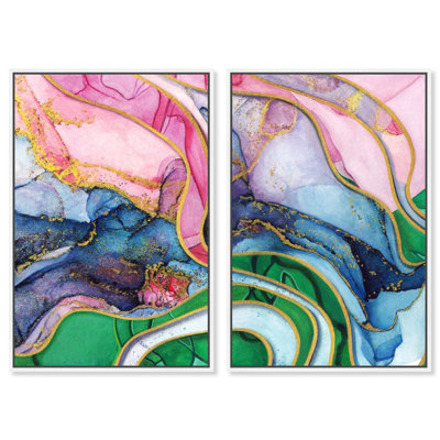 Golden Flow Gems Duo Canvas Print Colorful Wall Decor by Art Remedy, White Frame, 36 x 54