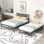 Grand lit plateforme avec couchette réglable gris et bois de pin