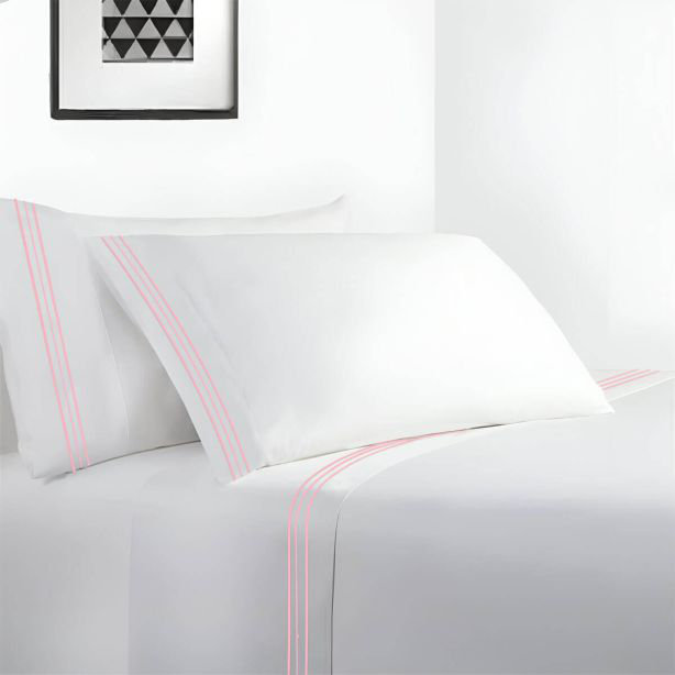 400TC Cotton Sateen Classic Embroidery Cotton 4 Piece Sheet Set Fitted Sheet Fits Upto 16" Deep Pocket, Twin XL Sheet Set