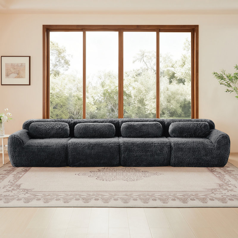149'' Soft And Fluffy Plush Fabric,Boneless Sofa,32D High Density Sponge Ergonomic Design,Full-compression Vacuum Packaging,Free Combination Buckle Connection