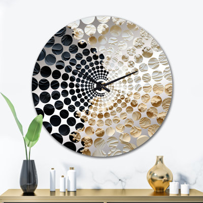 Abstract Cream And Black Liquid Paint - Coastal Wall Clock