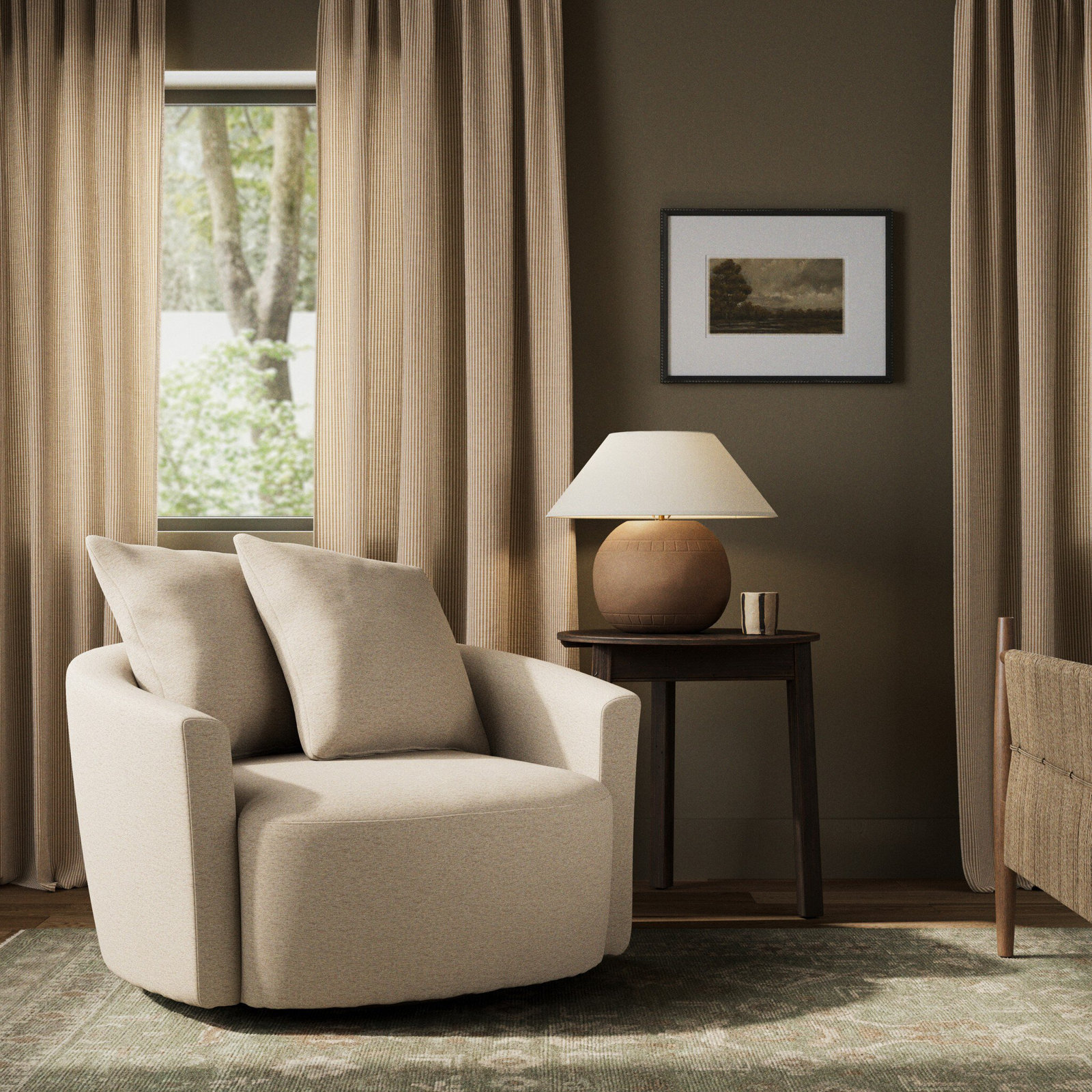 Martelle Swivel Armchair, Nomad Snow Crypton Performance Chenille