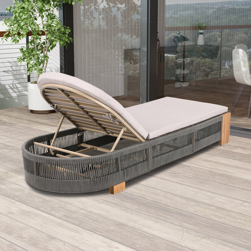Chaise longue d'extérieur avec table d'appoint, Gris