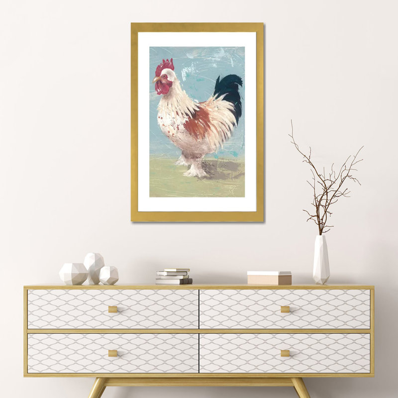 «Farm Life-chickens II» par Jade Reynolds - reproduction, H 24 po x l 16 po x P 1 po, Blanc, Papier encadré doré