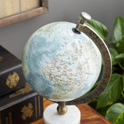 Globe terrestre bleu en céramique et métal 16 po x 8 po x 8 po Sanborn