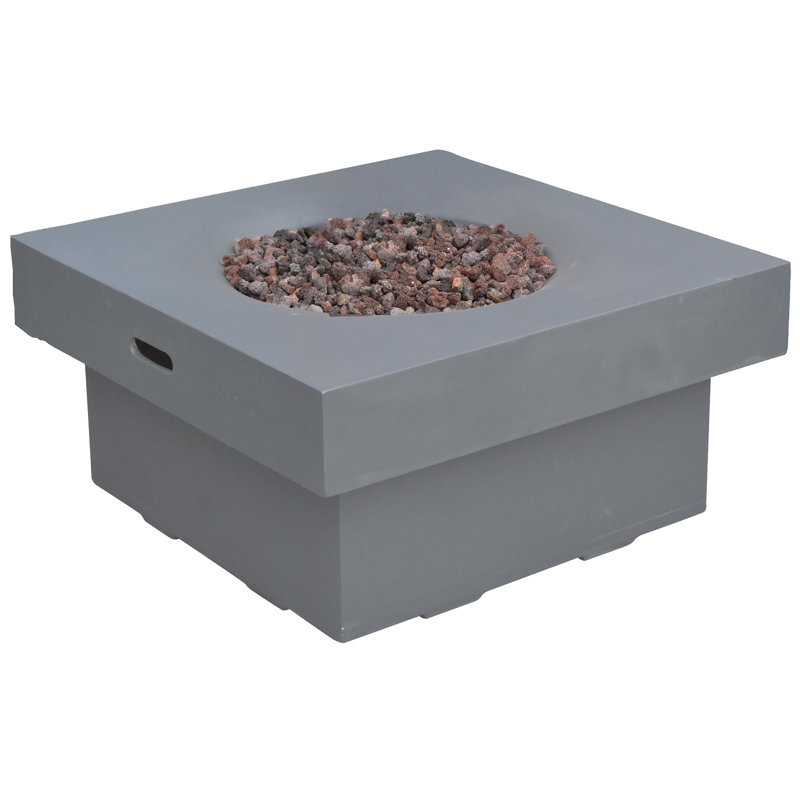Aswith 34" Outdoor Concrete Fire Pit 50,000 BTU - Includes Lava Rocks & PVC Cover, Propane, Black