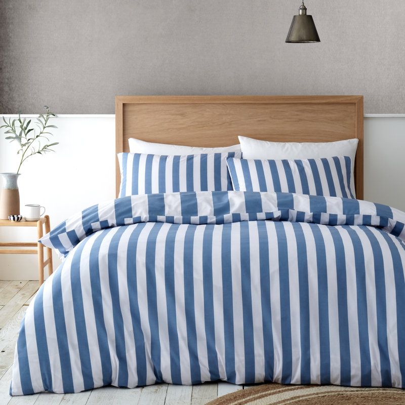 Cove Stripe Reversible Duvet Cover Set, Blue, Single Duvet Cover + 1 Standard Pillowcase