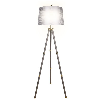 Luxe Tripod Elegance Faux Leather Wrap Floor Lamp - Greige & Soft Gold