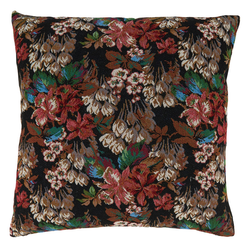 Black Jacquard Floral Down Blend Throw Pillow