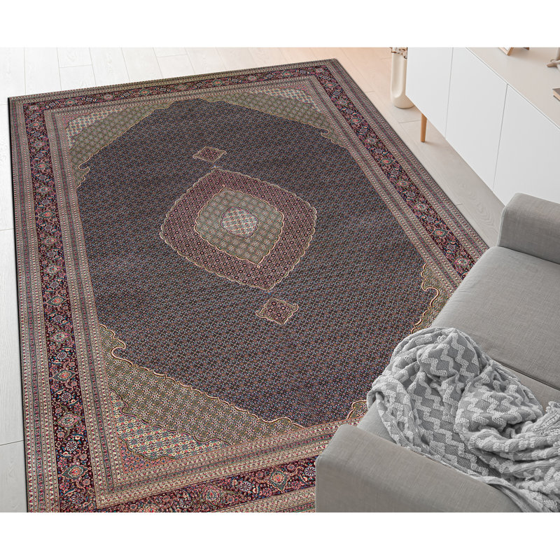 Tapis rouge et gris noué à la main de haute qualité