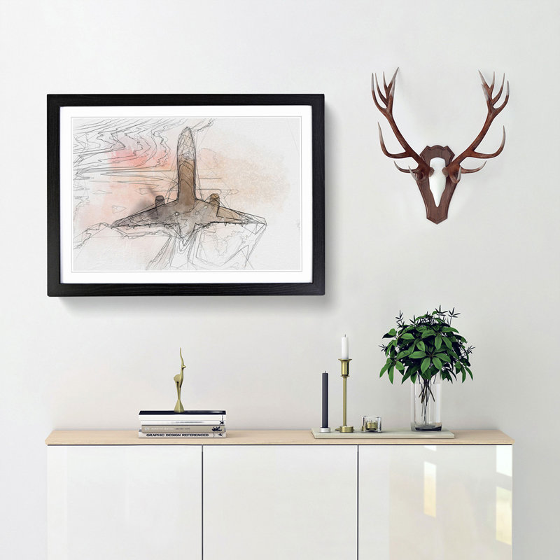 Airplane Lost in the Sky in Abstract - Picture Frame Graphic Art Print, 27cm H x 36cm W x 2cm D, Black Framed