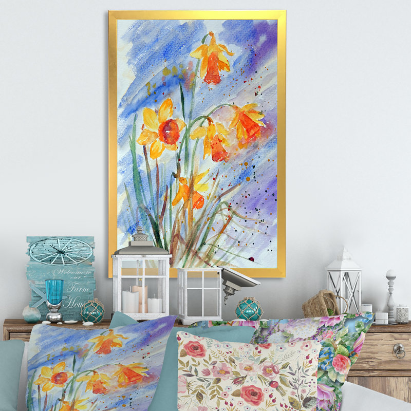 Printemps fleurissant jaune orange - œuvre d'art traditionnelle sur toile, H 36 po x l 24 po x P 1 po