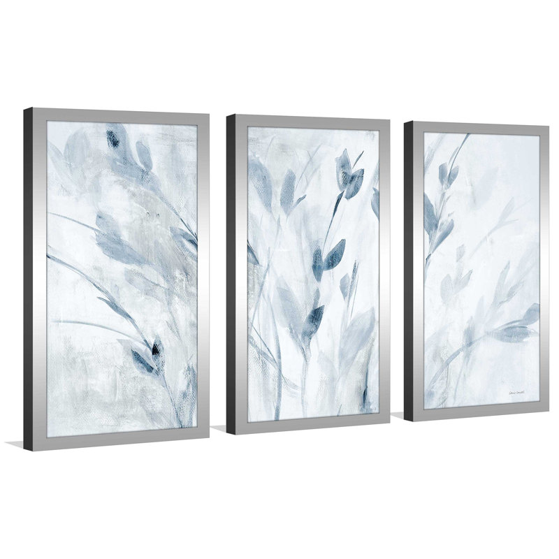 «Blue Misty Leaves», impression sur acrylique 3 pièces, H 25,5 po x l 40,5 po x P 1 po