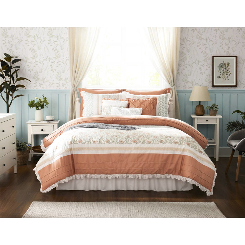 Édredon 9 pièces pour chambre à coucher - Housse de coussin en coton très grand Coral Bedding, Corail