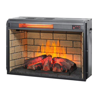 Infrared Quartz Heater Fireplace - Woodlog Version With Brick, 1500W Heat Capacity, Adjustable Flame Effects, Secure Heating Look Energy, Brightness,