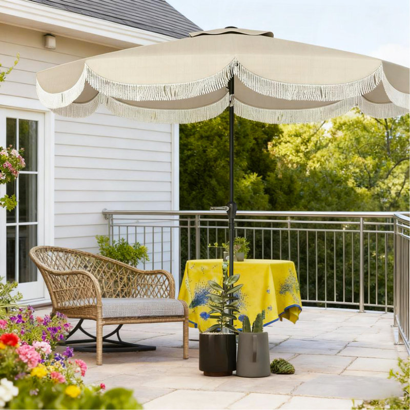 Parasol ventilé pour table de patio, parasol d'extérieur, avec manivelle, 8 nervures, inclinaison à bouton-poussoir