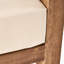 Mobilier en bois: table basse avec coussins confortables, brun beige et doux, rembourrage, conception à dossier ouvert
