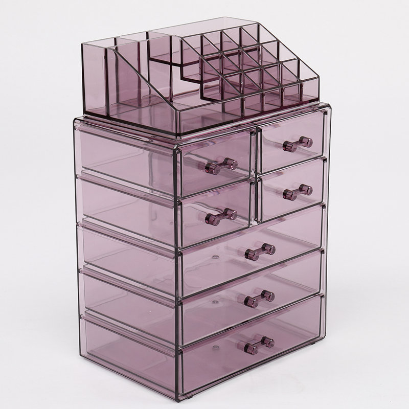 2 pièces / ensemble de rangement en plastique pour cosmétiques 7 grands tiroirs, Mauve
