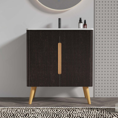 Meuble-lavabo 30 po à rayures avec lavabo pour salle de bain moderne