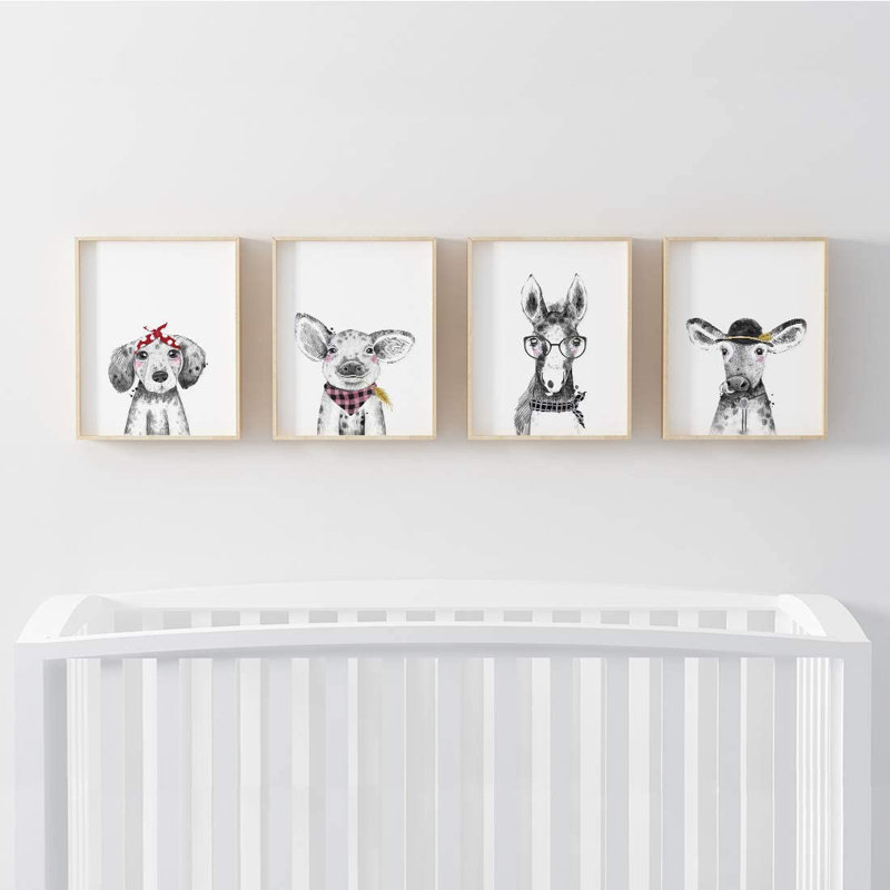 « hipster animals », ensemble de 4 pièces pour l’impression sur papier, chien, porc, vache amusant Cundick, Blanc