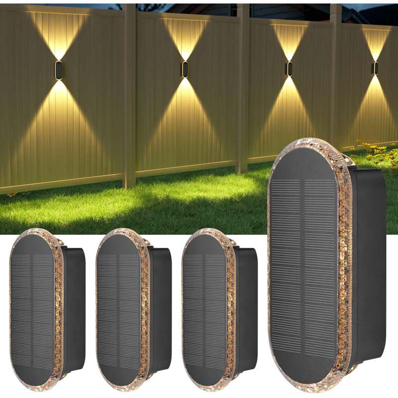 Fence Lights Solar Powered,4 Pack Solar Wall Lights Outdoor Up And Down IP67 Waterproof,3 Colors Modes Brighter LED Lens Solar Lights Dusk To Dawn 12H For Patio,Backyard,Porch,Railing,Balcony