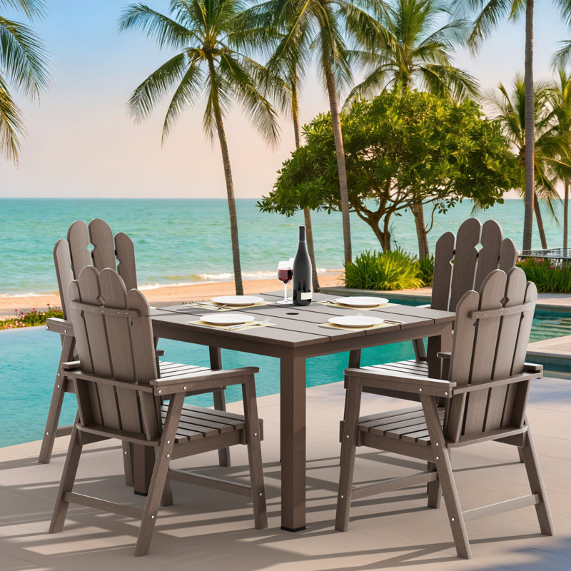 The Outdoor Courtyard Dining Set Includes A Square Table And 4 Beautifully Designed Dining Chairs With Armrests. It Fully Embodies Noble Taste And Attention To Guests, Making It An Ideal Choice For Hosting Guests At Home.