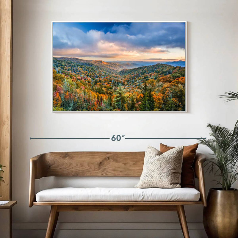 Smoky Mountains at Fall, Cadre flottant blanc, 46 po x 31 po