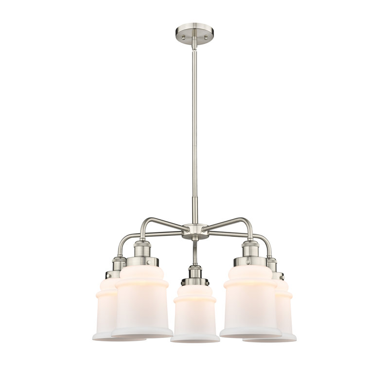Lustre en forme de cloche à 5 lumières Alvi, Blanc mat, Nickel satiné
