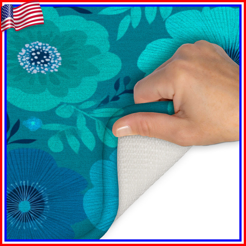 Tapis de bain floral, Simple - L 21 po x l 34 po, Motif floral bleu 2