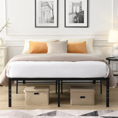 Heavy Duty Full Size Black Bed Frame Made Of Metal, Simple Assembly, Silent Use, 1000 - Pound Capacity, Reinforced Support For Mattress, Under Space Organization, Applicable Rooms, Leg Connection