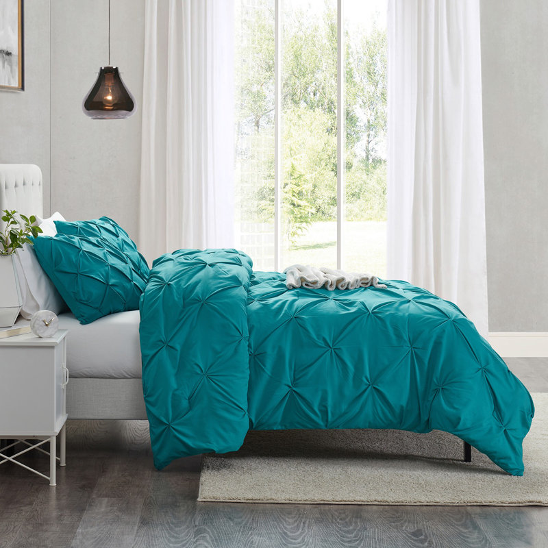 Housse de couette avec insert Pinch Pleat, Housse de couette pour très grand lit + 3 pièces, Bleu sarcelle
