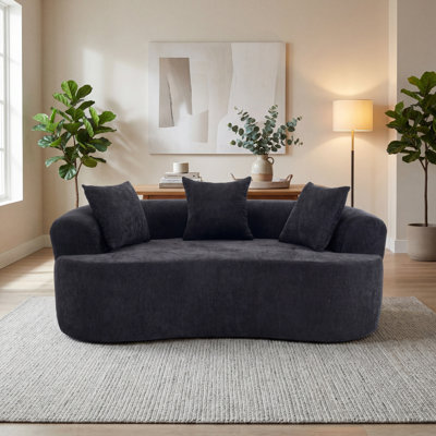 Grand canapé 2 places en forme de croissant, canapé rembourré de mousse auto-gonflant sans assemblage, canapé chenille moderne à dossier bas en tissu chenille pour salon, appartement et salle de jeux