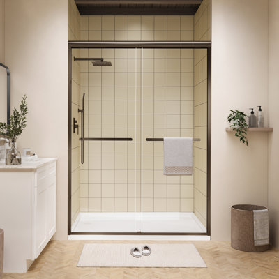46"-48" W x 72" H Double Sliding Framed Shower Door in Oil Rubbed Bronze with 1/4" Clear Tempered Glass, Dual Handles