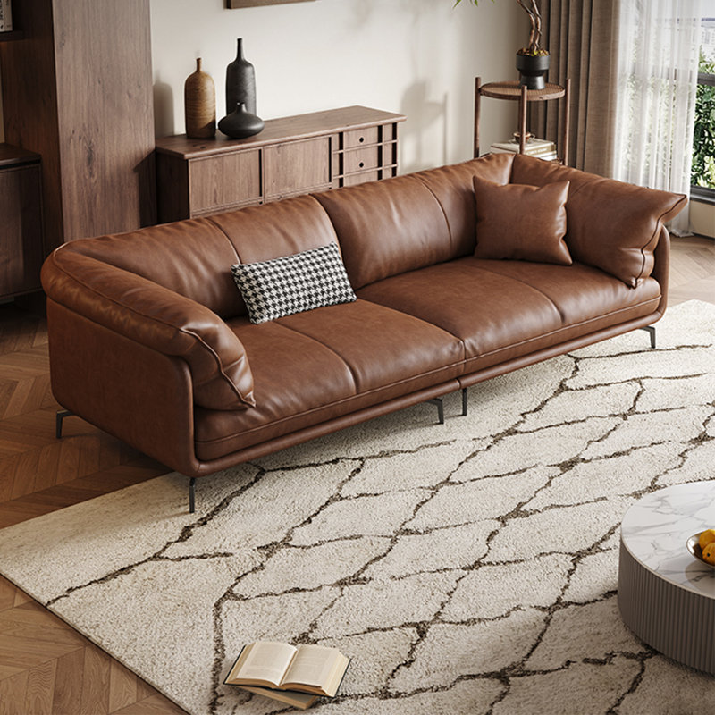 Canapé modulaire brun en cuir véritable, 4, H 33,46 po x l 110,24 po x P 37,4 po