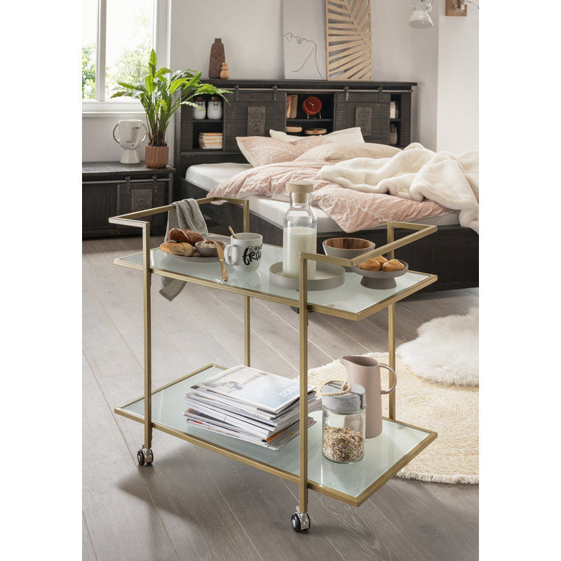 Severovic Serving Cart, Gray glass, Gold