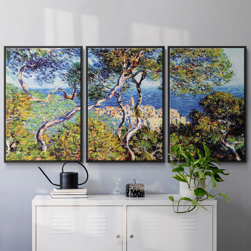 Monet, encadré sur toile, 3 pièces, Noir, H 24 po x l 48 po x P 2 po