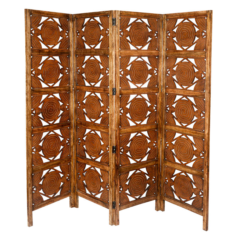Bremmer 200cm W x 180cm H 4 - Panel Solid Wood Folding Room Divider, Light Brown