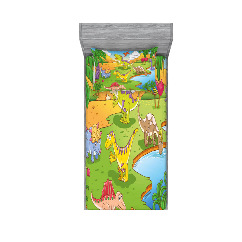 Ensemble de draps de dessins animés animaux dans une prairie historique, Ensemble de draps pour lit simple TG avec drap-hou