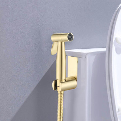 Brushed Gold Metal Bidet - Handheld Toilet Hygiene Aid, Adjustable Spray Power, Corrosion Construction Kit Handheld, Metal, Hygienic Bathroom Volume,