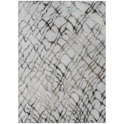 5' X 8' Gray And Charcoal Abstract Washable Indoor Outdoor Area Rug