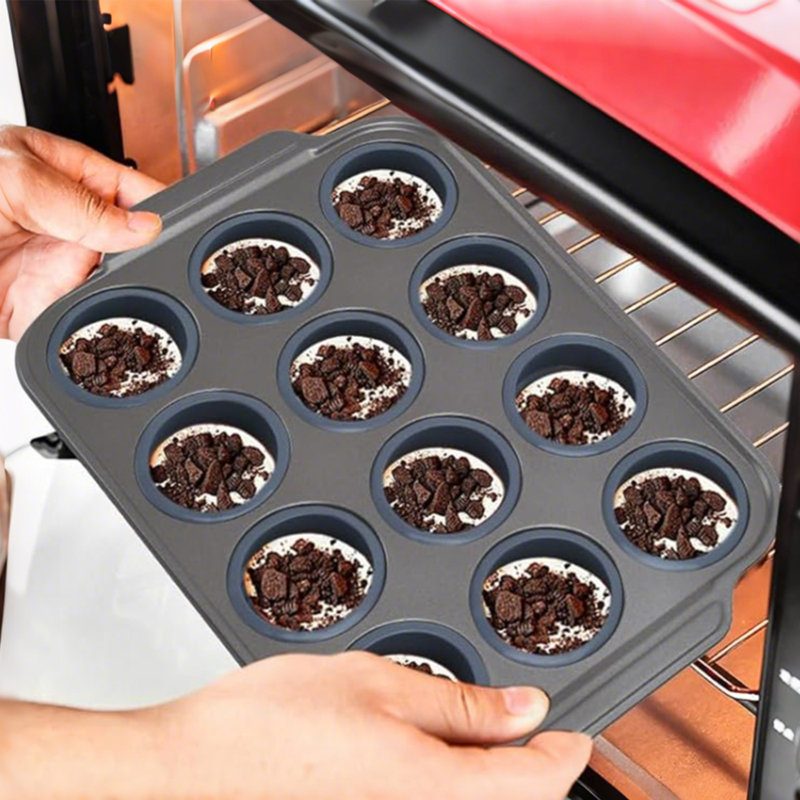 Moule à muffins en silicone antiadhésif 12 tasses, Gris