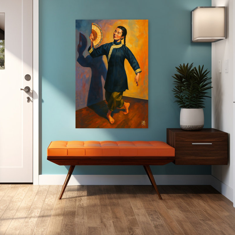 «Graceful Fan Dancer Elegant Peaceful Serene Portrait», art mural, H 48 po x l 32 po