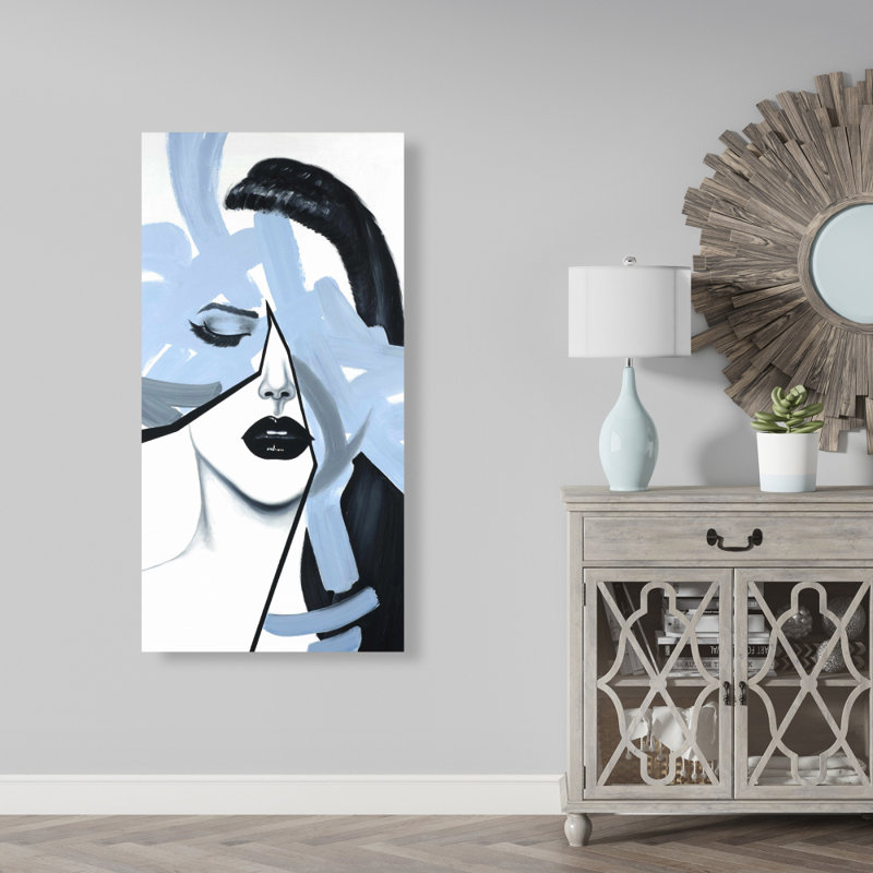Portrait de femme abstraite bleue - toile de salon noire